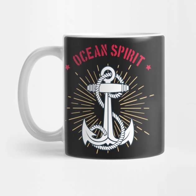 Nautical Emblem of Anchor and ropes classic retro template with wording Ocean Spirit. by devaleta